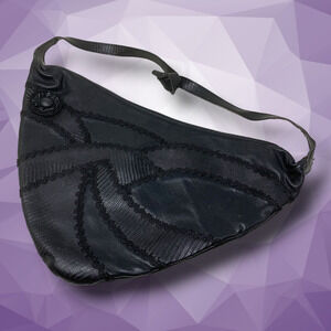 Vintage Charles Klein Italy Unusual Black Leather Triangle Purse Sling Bag